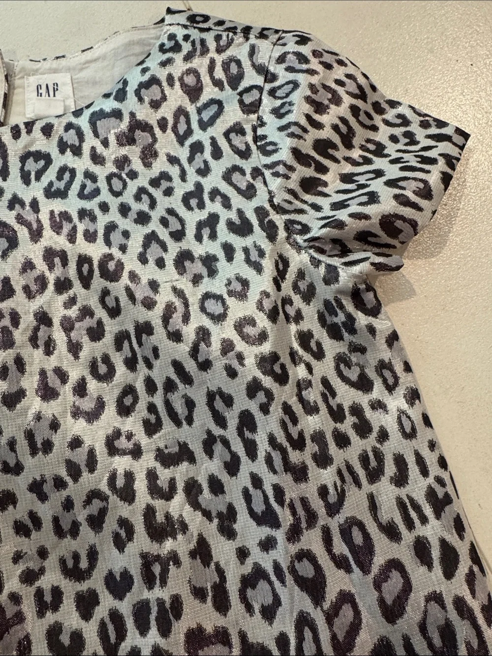 GAP Leopard Print Shift Dress in Cream and Black with subtle shimmer